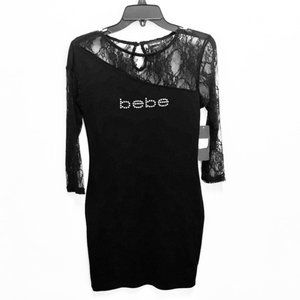 Bebe crystal embellished black lace dress S